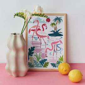 MAYJOYDIY Flamingo Stencil 29.7 x 21 cm Tropical Jungle Stencils with Brush Summer Coconut Palm Tree Sunset Bird Template for DIY Craft Furniture Wood Canvas Paper