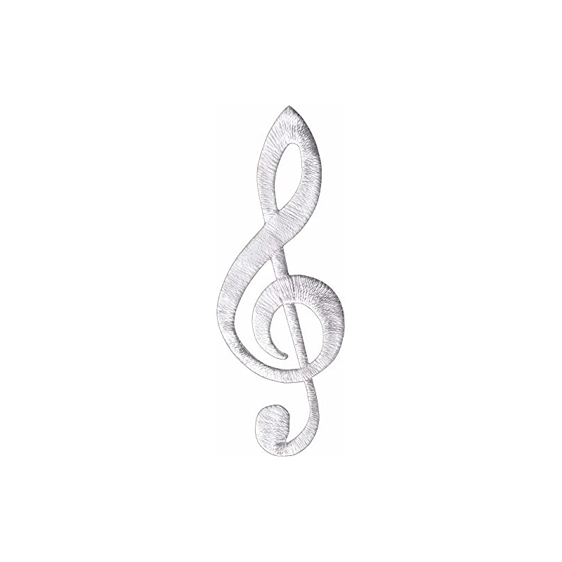 Treble Clef Iron-On Patch 7.3cm White