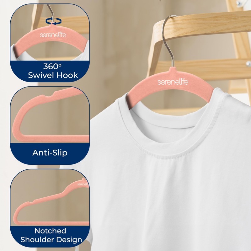 SereneLife 10 Pack Velvet Hangers - Non-Slip with 360° Swivel