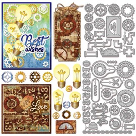GLOBLELAND Vintage Water Pipe Gear Cutting Dies for DIY Scrapbooking Metal Retro Light Bulb Number Cut Dies for Card Making Embossing Photo Album Craft Decor