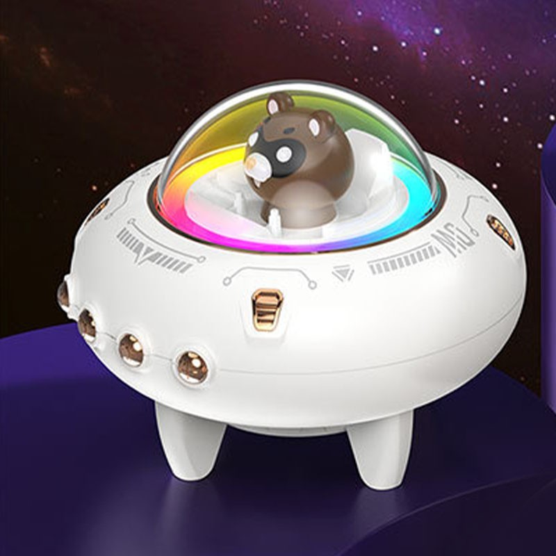 Wireless Bluetooth Speaker Cute Spaceship Shape Speaker Colorful Light Desktop