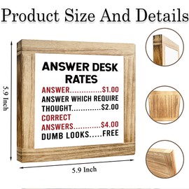 Humorous Office Sign Funny Wooden Plaque For Desk Box Wood Office Decor Sign Gift For Boss Coworker Friend Motivational Answer Desk Rates Workplace Decoration 5.9x5.9 inch