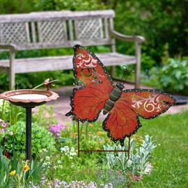 Metal Butterfly Garden Stakes - Spring Decorative Yard Signs - Indoor Outdoor Plant Flower Stake Lawn Ornaments Butterfly Decoration (Red)