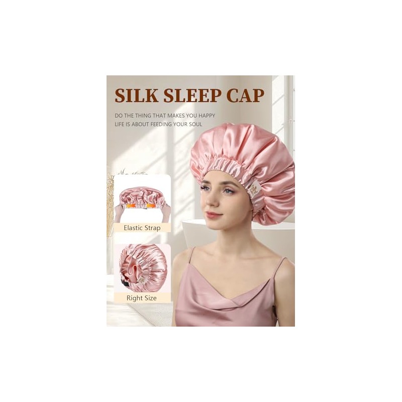 Years Calm Gorro Seda Dormir Mujer Doble Capa Banda Elástica