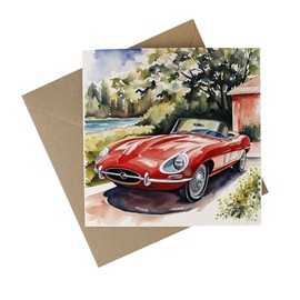 Iconic Cars Card - Eco Friendly Recycled Card Plastic Free Cult Cars Art Greetings Card - Classic Red E-Type Sports Car