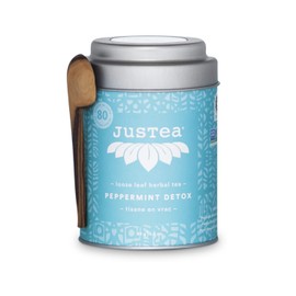 JusTea PEPPERMINT DETOX | Loose Leaf Herbal Tea with Hand Carved Tea Spoon | 40+ Cups (1.6oz) | Caffeine Free | Award-Winning | Fair Trade | Non-GMO