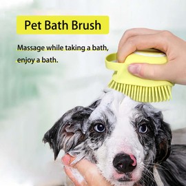 LRHINETAR Dog Bath Brush, Dog Grooming Brush - Silicone Cat Shampoo Comb, Shampoo Dispenser for Kitty and Puppy(Pink)