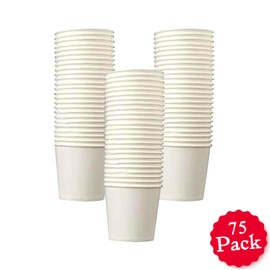 SUL Paper Cups, White Paper Coffee Cups, 200ml Disposable Party Cups, Hot and Cold Beverage Drinking Cup for Water, Juice, Coffee, Tea 7oz 75pk
