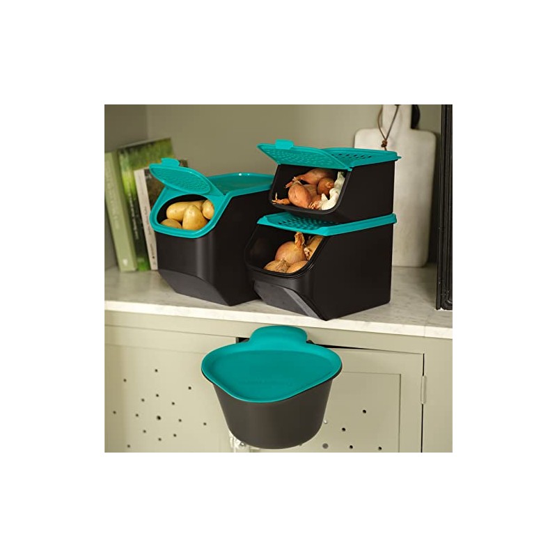 NEW TUPPERWARE Mates Modular Garlic Storage 5lb Black Green