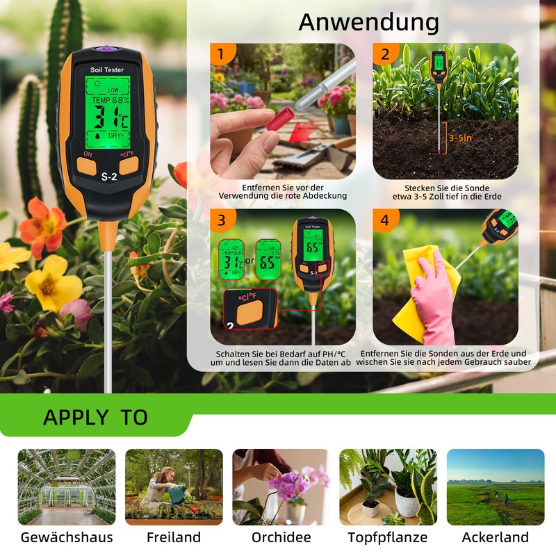 5 in 1 Soil Meter, Digital Soil Moisture Meter with