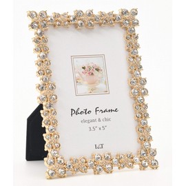 L&T Luxury Metal Picture Frame with Brilliant Crystals, Gold Photo Frame 3.5 x 5 inch