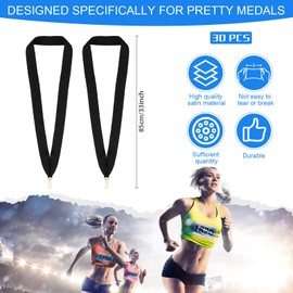 Hanaive Black Award Ribbon Lanyards Medal Ribbons Flat Neck Straps for Medals with Clips for Competitions Sports Meeting Party(30 Pack)