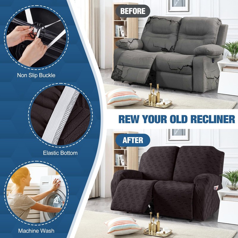 TAOCOCO Recliner Loveseat Cover, Stretch Jacquard Reclining Loveseat Cover Furniture