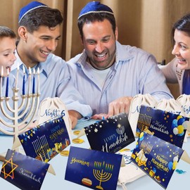 LOONELO Hanukkah Greeting Cards, 12 Sets Happy Chanukah Holiday Notecards with Envelopes and Stickers, Menorah Hanukkah Party Decorations for Jewish Holiday Celebration Festival Favors