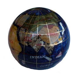 Unique Art 3-Inch Bahama Blue Pearl Swirl Ocean Gemstone World Globe Paper Weight