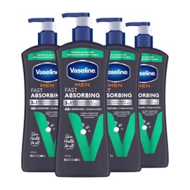 Vaseline Men Fast Absorbing 3-in-1 Face, Hands & Body Lotion for Men, 4 pack For Dry Skin,Absorbs in Just 15 Seconds for Moisturized Skin 20.3 Oz