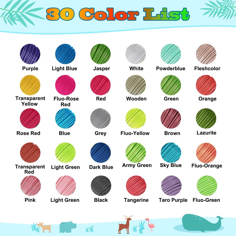 Yungden 3D Pen Filament Refills, 30 Colors 1.75mm PLA 3D