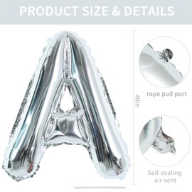 TONIFUL 40 Inch Large Silver Letter A Balloons Helium Balloons,Foil Mylar Big Letter Balloons for Birthday Party Anniversary Supplies Decorations