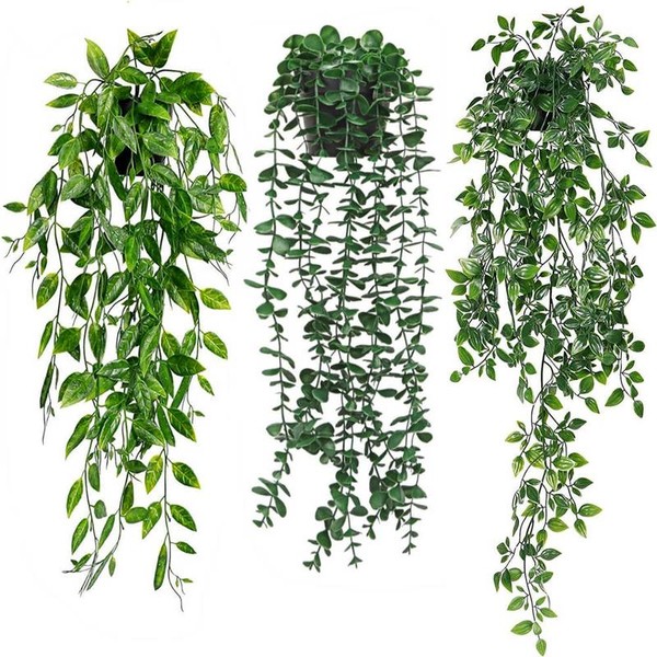 Artificial Hanging Plant (3pcs/set), Faux Hanging Plant, Green Decoration for