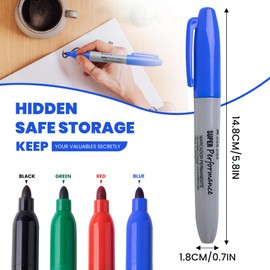 BarGifts Fake Pen Diversion Safe- Hidden Secret Compartment Safe, Realistic Marker Pen Hide Small Items Keep Your Valuables Secretly, Blue-2Pcs