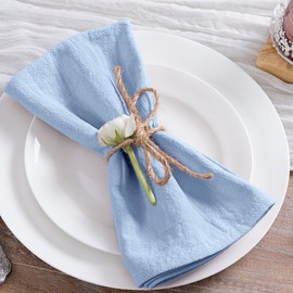 MLMC Cotton Linen Napkins Rustic Blue Stonewashed Dinner Napkins Set of 8 17"x17" Soft Table Napkins for Wedding Baby Shower Party Everyday Use