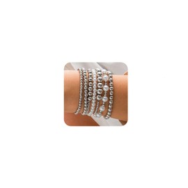 Chargances Boho Layered Beaded Bracelets Charms Stackable Faux Pearl Bangles Fashion Jewelry Bracelets for Women, open size, Rhinestone, crystal