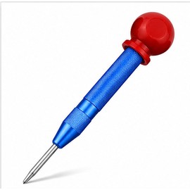 Automatic Center Punch Tool – Spring-Loaded Metal Marking Punch with HSS Tip, Knurled Aluminum Body & Emergency Glass Breaker, Blue