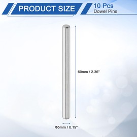 sourcing map 10 Pcs 5 mm x 60 mm Dowel Pins, 316L Stainless Steel Cylindrical Dowel Pins Shelf Support Peg Pin Rod Fasten Elements Metal Shelf Pegs Silver Tone