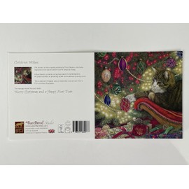 A Rare Breed Cat Christmas Card - 'Christmas Wishes' UK Made Xmas Scene with a Tabby Cat and Tree in a Homely Scene. Seasonal Greeting Cards Printed Inside. Recyclable.
