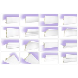 KF702 LED Profile Polyurethane Indirect Lighting with Stucco Strips, Light and Opaque, 2 Metres, Decoration, Corners, Spotlights, Interior Angle Strips