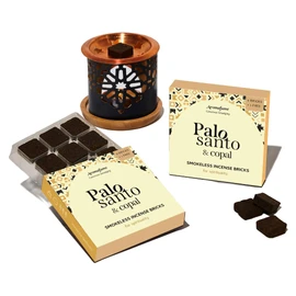 Palo Santo & Copal Smokeless Incense Bricks & Oriental Burner | 2 x 9 bricks | Aromatherapy | Smudging | Made with Essential oils | Natural Air fresheners for home | Spiritual Meditation Accessories