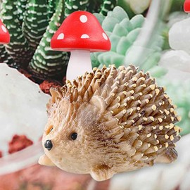 6 Pack Miniature Fairy Garden Accessories, 2 Miniature Resin Hedgehogs and 4 Wood Mushroom, Fairy Mushroom Garden Animals Decorative Accessories for Miniature Landscape Wild Garden Decorative Supplies