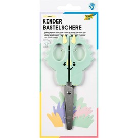 folia 774 Children's Craft Scissors Dino, Approx. 16 cm, Children's Scissors with Dinosaur Motif and Ruler Embossing, Rustproof with Rounded Corners, for Right-Handed Users