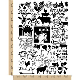 Farm Animals Cow Pig Goat Temporary Tattoo Water Resistant Fake Body Art Set Collection - Black (One Sheet)
