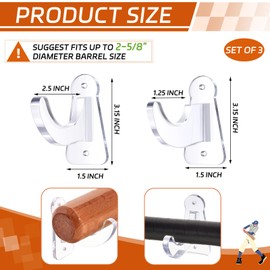 GlikCeil 3 Sets Acrylic Baseball Bat Holder Wall Mount Baseball Bat Display Rack Hanger Horizontal Softball Bat Display Stands Baseball Bat Bracket for Memorabilia Collectible, Fits to 2-5/8'' Barrel