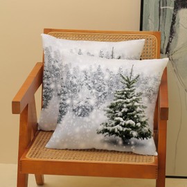AGAYNA Winter Pillow Covers 20x20 White Snowflake Tree Decor Throw Pillows Case for Couch Christmas Indoor Outdoor Decorative Cushion Cases for Sofa Bed Decorations Set of 2