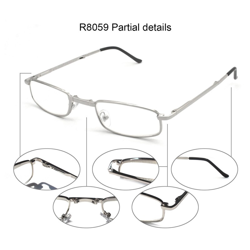 EYE ZOOM 2 Pairs Compact Rectangular Metal Folding Reading Glasses