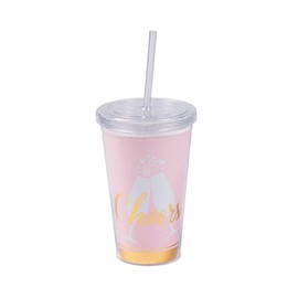 CHEERS PLASTIC TUMBLER W/STRAW - Party Supplies - 1 Piece