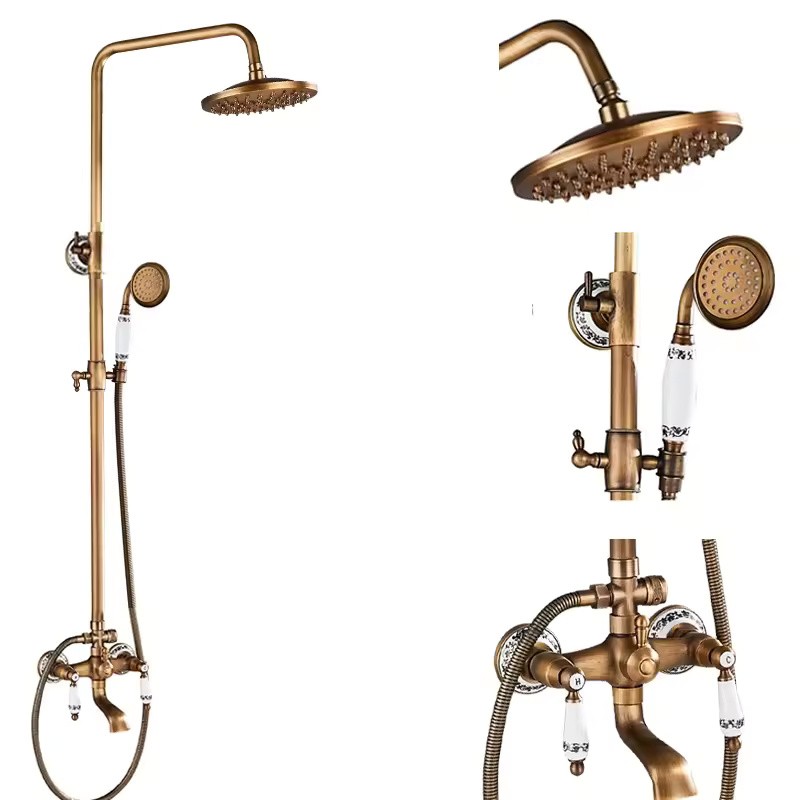 Antique Brass 8-Inch Rainfall Shower System with Hand Shower &