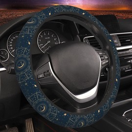 GEHGXF Car Accessories Astrology Moon Star Steering Wheel Cover for Women Men Breathable Anti-Slip Sweat Absorption Car Steering Wheel Protector Neoprene Auto Interior Decor Universal 15 Inch