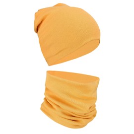 Alkato Unisex Beanie Hat and Scarf Set Plain, mustard yellow