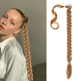 QKEPCY Ponytail Hairpiece Braid Ponytail Hair Extension 80 cm Straight Hair Extensions Natural Synthetic Hair Wrap On Ponytail Extension Wig Hairpiece for Braid