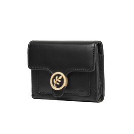 Miss Lulu Wallet Purses for Women Card Holder Elegant Small Size with Coin Pocket Card Slot with Flower Metal Decoration (Black)