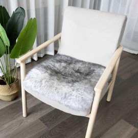 CAERJONA Genuine Sheepskin Chair Cover Soft and Comfortable Plush Natural Fleece Seat Cushion for Kitchen, Office, Chairs (White Gray Gradient, 18" x 18")