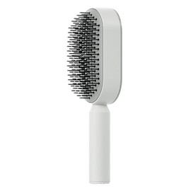 Cushion Hair Brush Self Cleaning Scalp Massage Rounded Comb Teeth Hair Comb for Women Long Hair White