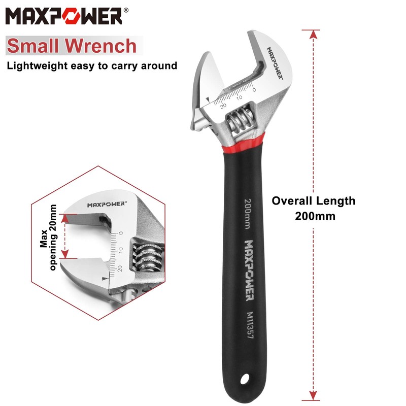 MAXPOWER Adjustable Spanner 200mm, Adjustable Wrench Shifter Spanners with Soft