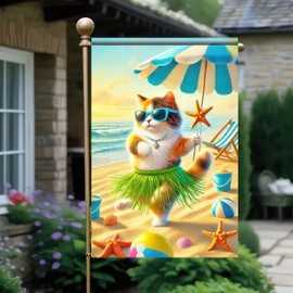 BlissYard Summer Cat Garden Flag Double Sided 12 X 18 Inch Cat Garden Flag Welcome Summer Rustic Coastal Seasonal Outdoor Small Yard Flag Outdoor Lawn Patio Decoration