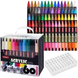 SFAIH Acrylic Creative Markers Set of 60 With 14 Metallics, Organizer, 3mm Medium Tips - Holiday Paint Markers, The Perfect Creative Gift for Any Occasion - Art Supplies