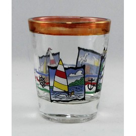 Malaga Spain Pearl Trim Nautical Scene Shot Glass