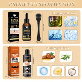 Beard Growth Kit, Beard Growth Set with Dermaroller, Beard Growth Serum Oil/Beard Roller, Beard Growth Kit, Stimulates Moustache and Hair Growth, Gifts for Men and Fathers (Black TZ)